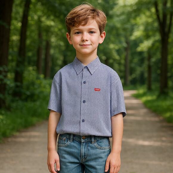 NWT Levi's Boy's Button Down Collared Shirt Blue Stripe L - Picture 1 of 10